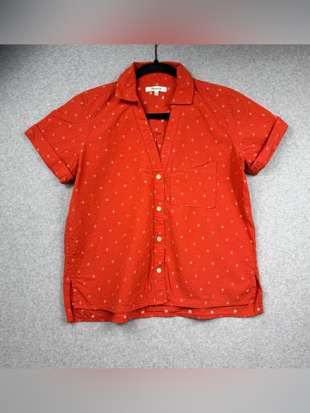 Madewell Red V-neck Short Sleeve Pocket Blouse Women’s Size XXS